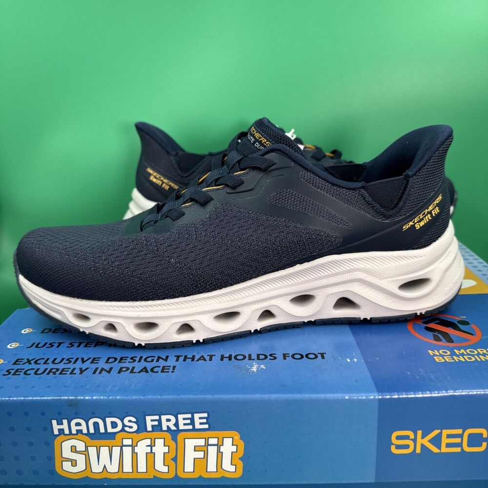 Skechers Swift Fit Hands Free Sneakers Men’s 9.5 Navy Memory Foam Shoes - Picture 10 of 16